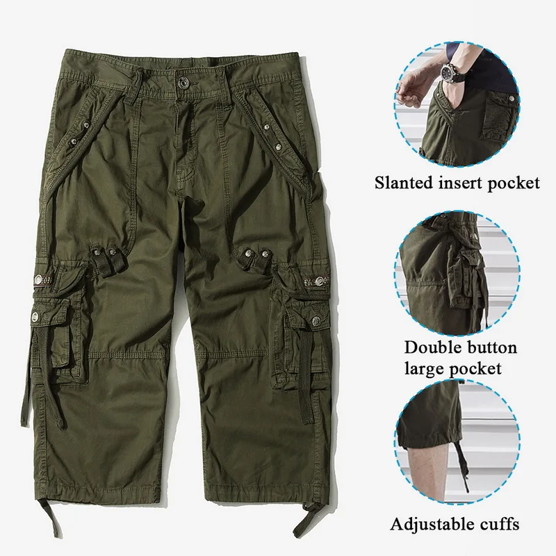 

PADEGAO Simple Tassle Cargo Pants Men Casual Workout Military Pants Pockets Tactical Short Pants Pantalones Cortos PDG729