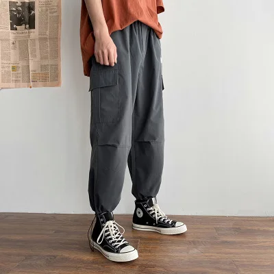 

Tide Brand Overalls Men's Straight Loose Ins Super Fire Function Casual Pants Autumn New Drawstring Waist Nine-point Pants