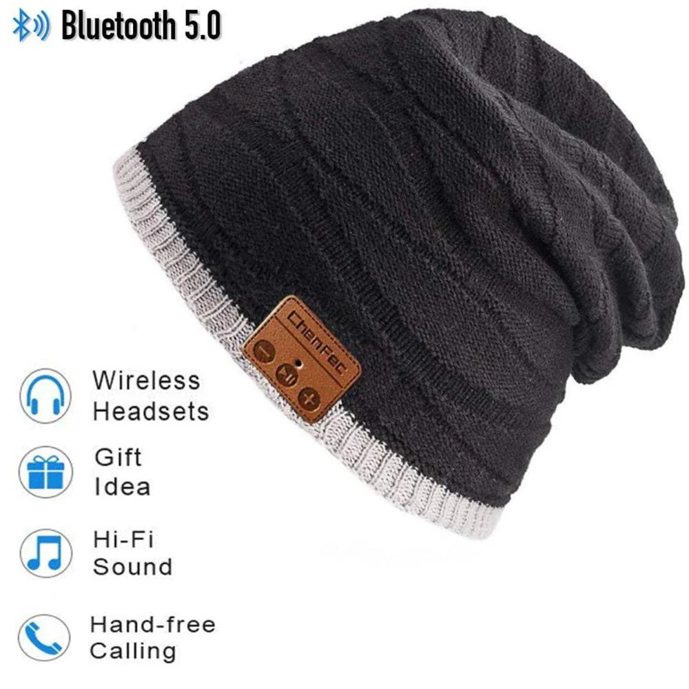 Горячая Распродажа Беспроводной Спортивный Bluetooth 5,0 наушники гарнитура наушники музыка Смарт шляпа с микрофоном стерео динамик Handfree зима теплый - Цвет: boluotou-black
