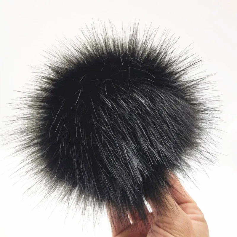 Новинка зимний пушистый черный помпон для волос 12 см из искусственного меха