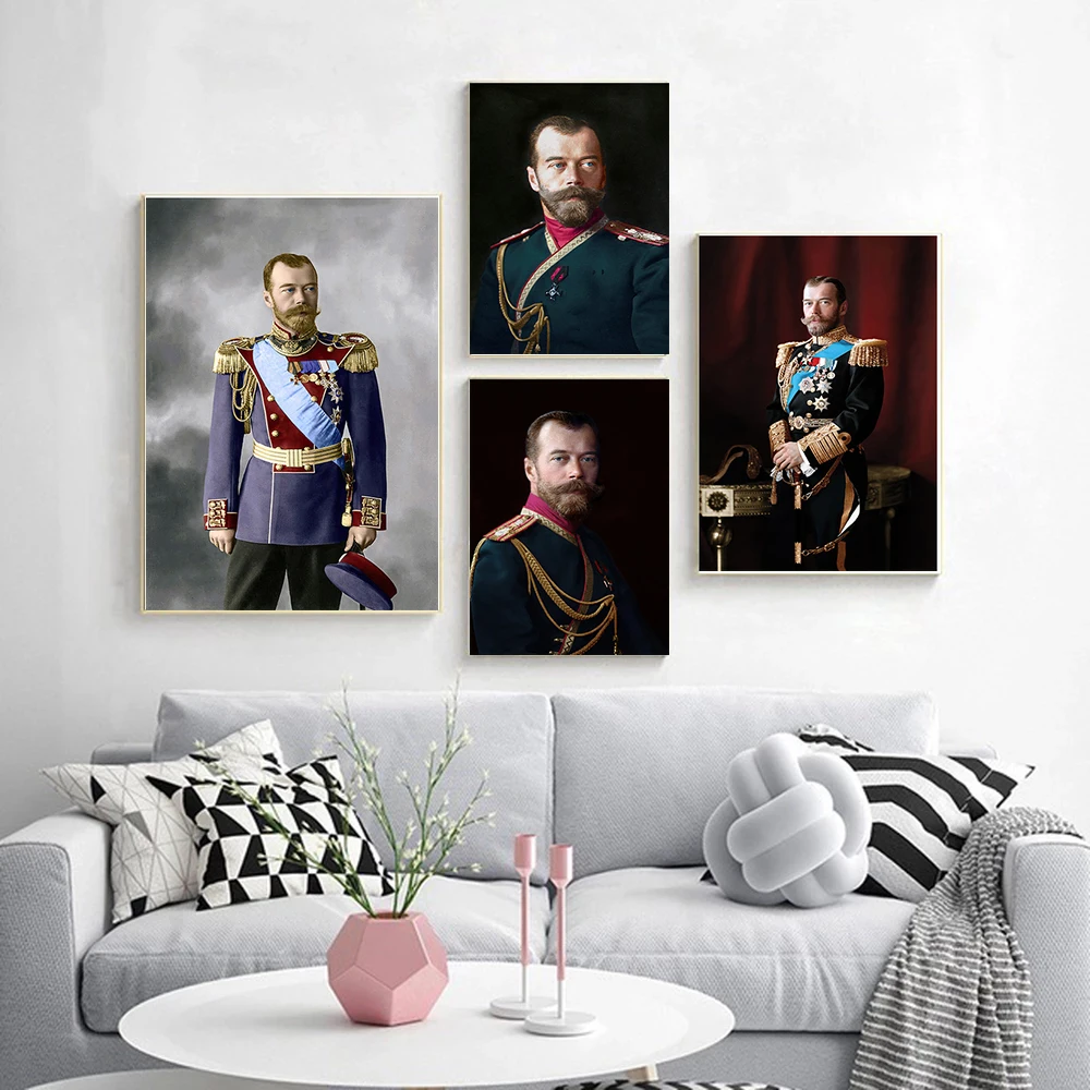 Императора Николая II портретный плакат Холст Картина Wall Art рисунок