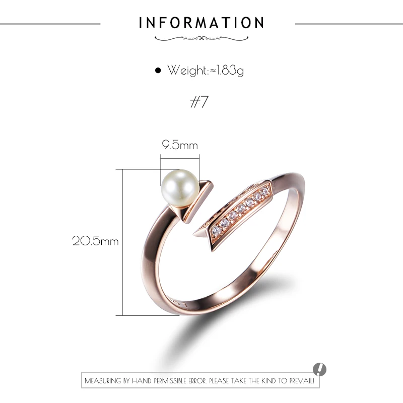 

OL Open Rings 925 Silver Classical Arrow Ring With Pearl Fashion Ring Women Adjustable Engagement Wedding Gift Mujer Jewelry