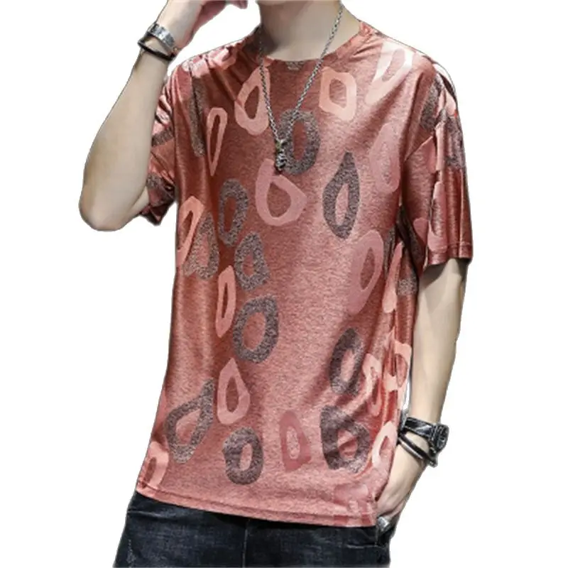 

2021 New Men's T-Shirt Loose Casual Ice-Silk Short-Sleeve Tee Male Comfortable Breathable Cool Summer Tops 1XM18 P20