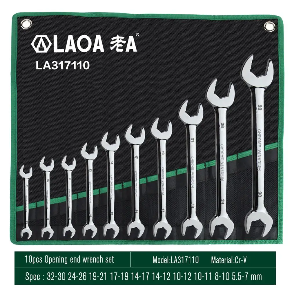 10pcs Open End LAOA Набор комбинированных гаечных ключей с сумкой с открытым концом, набор инструментов для ремонта авто - Цвет: 10pcs Open End