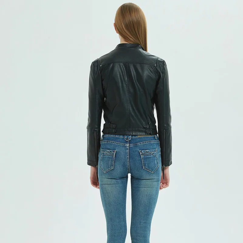 Женские Короткие Куртки из искусственной кожи размера плюс с длинным рукавом