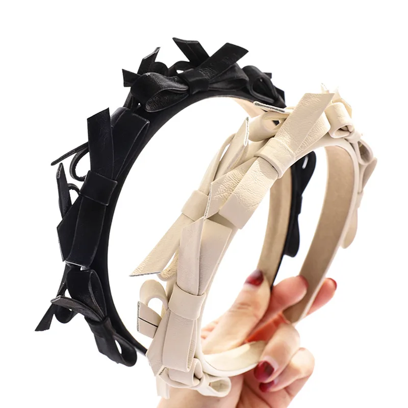 

New PU leather Full Bow Knot Headband for Women Fashion Non-Slip Hairband Hair Accessories Flower Crown Head Band Bezel