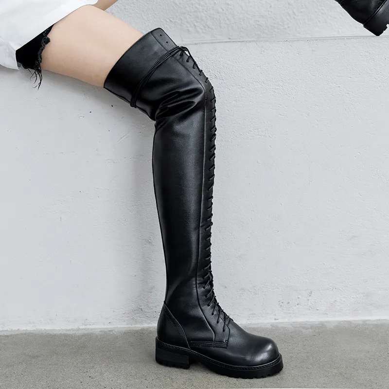 black 1with fur MoonMeek/размер 34-40, модные ботинки из натуральной кожи женские Сапоги выше колена с круглым носком сапоги с перекрестной шнуровкой на осень-зиму - Цвет: black 1with fur