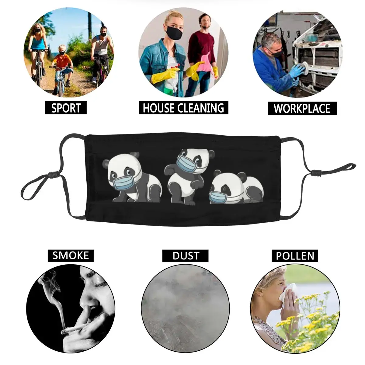 

Men Women Funny Panda Quarantine Mask for Face Anti Haze Dust Animal Protection Respirator Reusable Mouth-Muffle