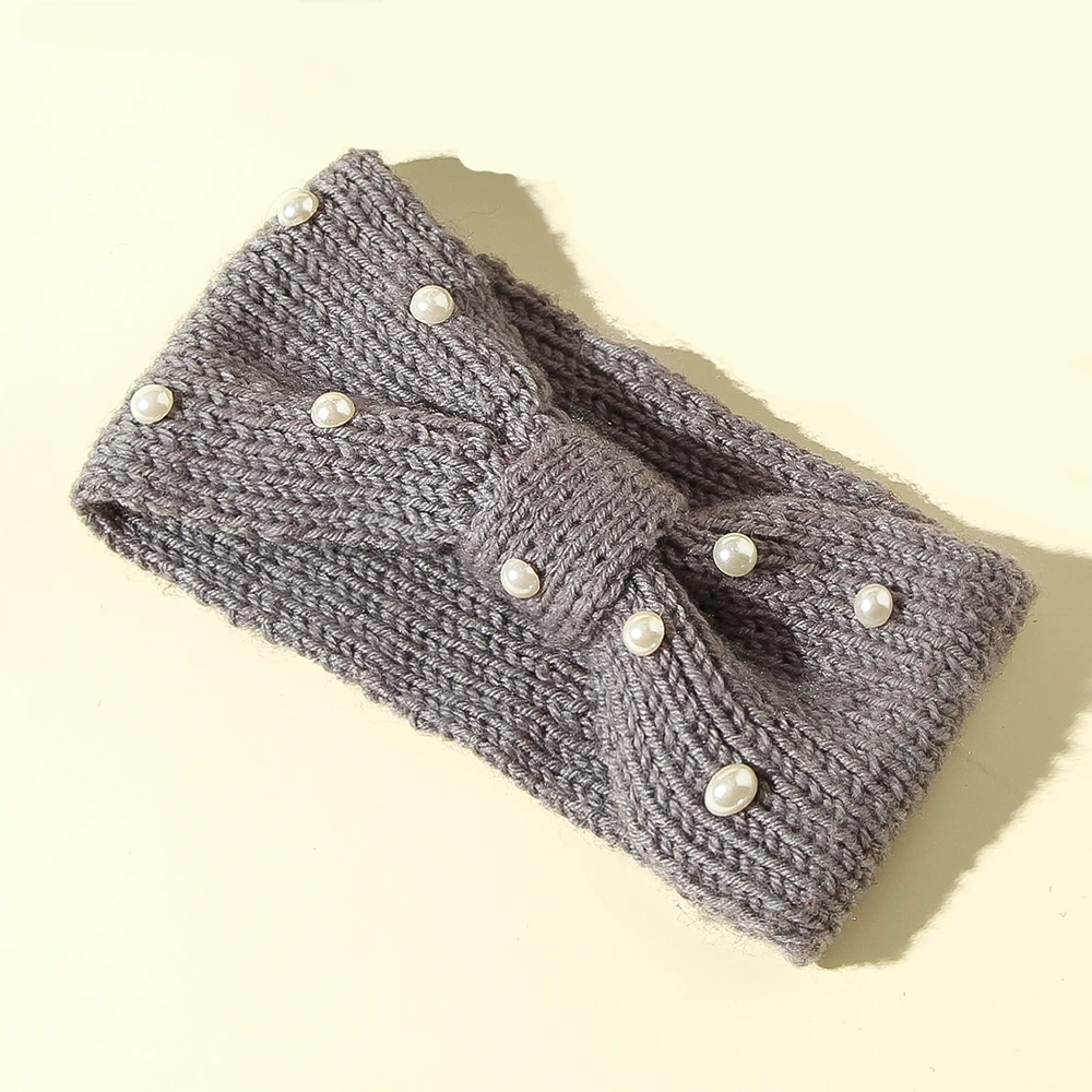 

2pcs/lot Winter New Warm Handmade Pearl Knit Knotted Hair Bands Knitted Head Wrap Wide Headband Ear Warmer Hairbands Girls