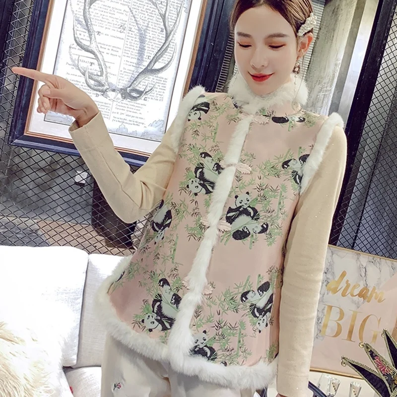 Китайский стиль, зимний женский жилет, без рукавов, пальто, Qipao, жилет, свободный, в винтажном стиле, теплый, мягкий жилет, хлопок, новинка, жилет, Femme, TA2142