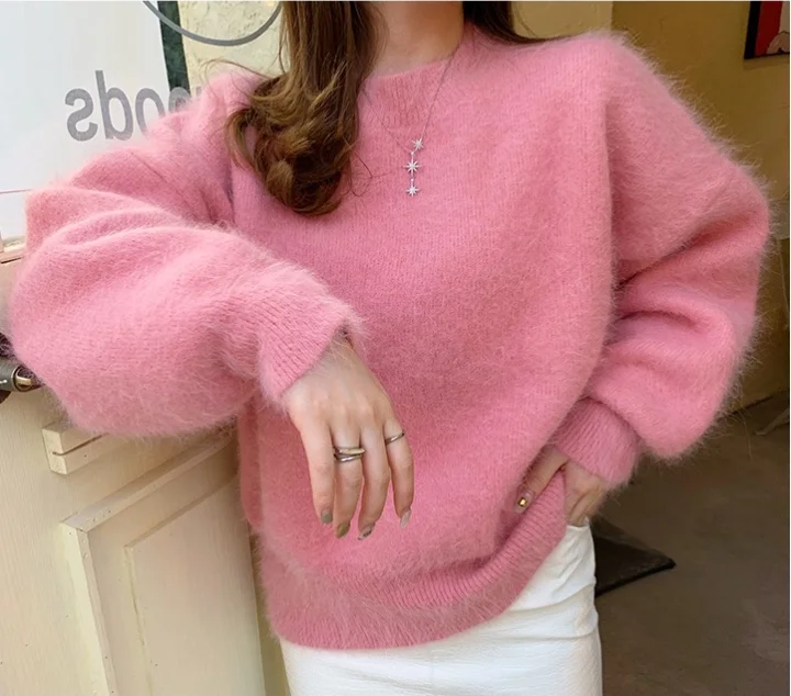

Sweater Women 2021 Spring Soft Warm Pullovers Korean Top Winter Clothes Solid Casual Pink Red Blue Japanese Fashion