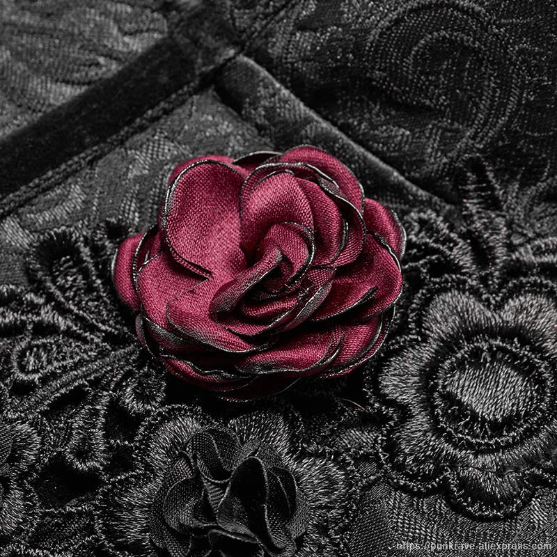 Женский жаккардовый корсет в стиле панк готический черный с украшением красной