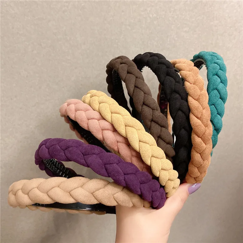 

2022 Women Braid Headband Solid Color Twist Hairband Turban Elegant Female Bezel Hair Accessories Lady Hair Hoop