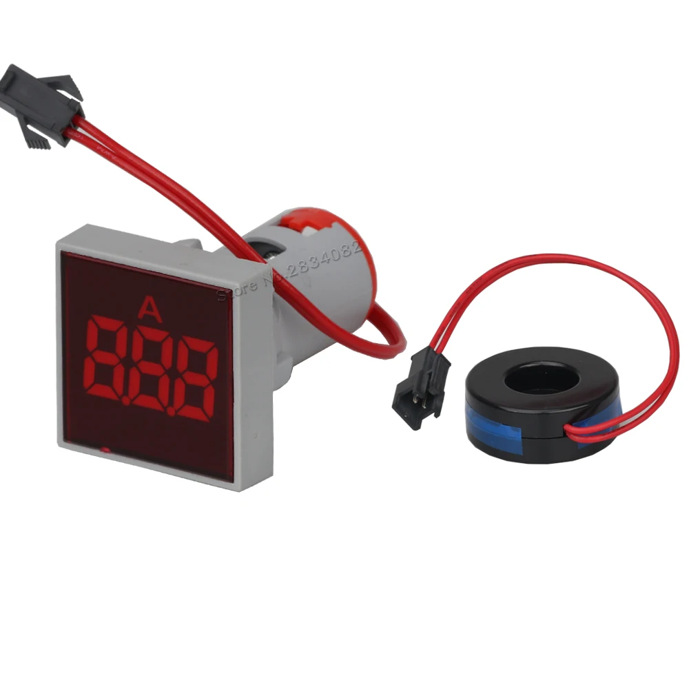 22 мм AC20-380V 0-100A цифровой дисплей Амперметр трансформатор измеритель тока карданный светодиодный светильник lndicator сигнальный свет - Цвет: Square Red