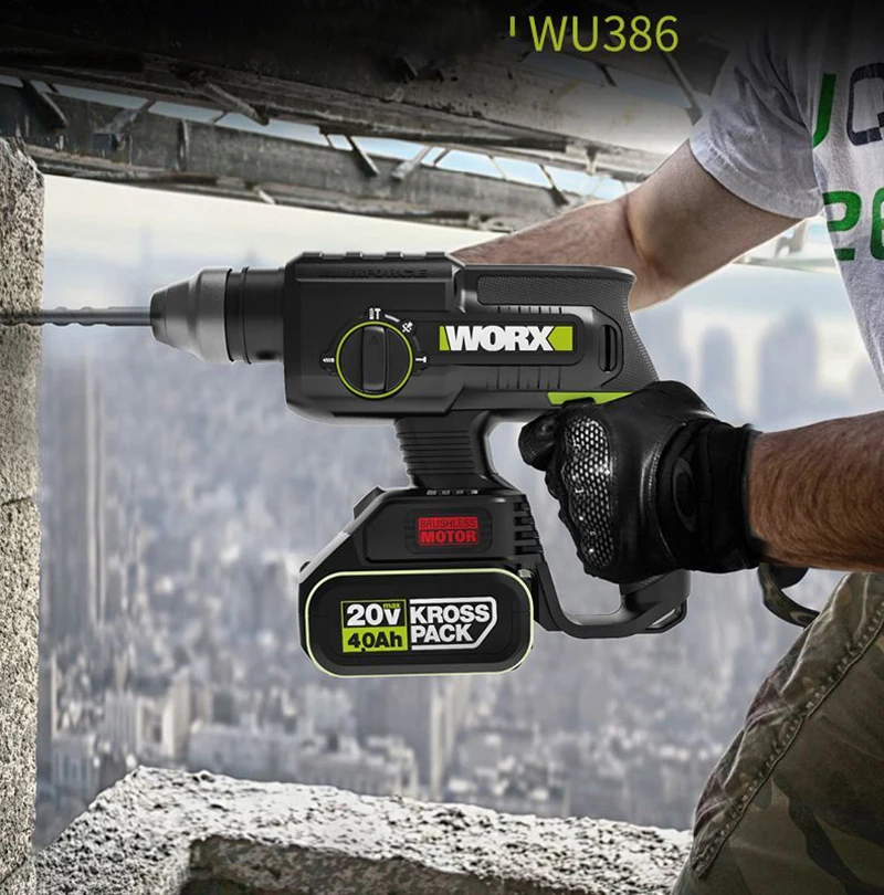 Перкуссионная ручная электрическая дрель WORX WU386 беспроводной электроинструмент