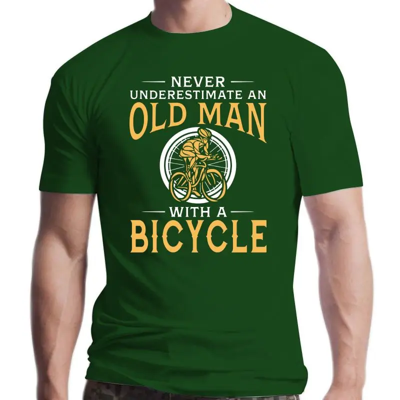 

New Never Underestimate An Old Man With A Bicycle T Shirt For Men 100% Cotton Short Sleeve Nice Summer Camiseta