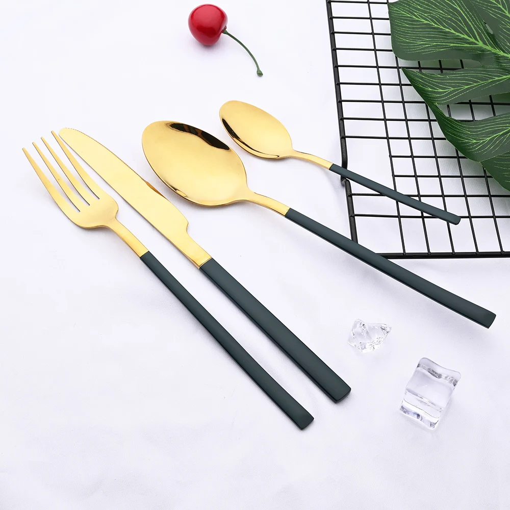 24Pcs Stainless Steel Dinnerware Set Black Gold Kitchen Flatware Cutlery Spoon Fork Knife Western Silverware Tableware | Дом и сад