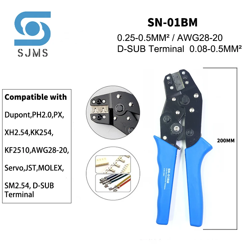 

SN-01BM PH2.0 XH2.54 SM plug spring clamp terminals Crimping Tool Crimping pliers For Sq.mm 0.08-0.5 AWG28-20 D-SUB Terminals