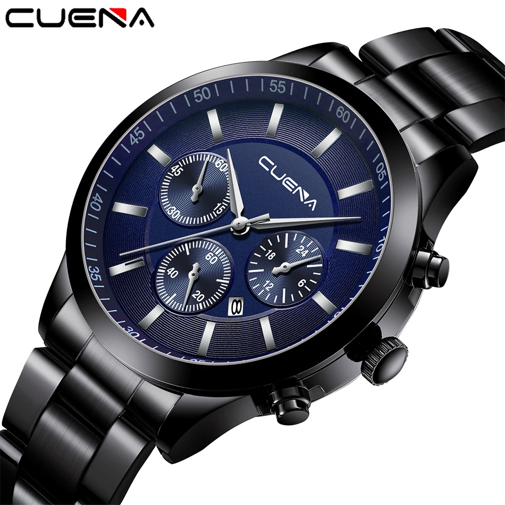 Часы наручные CUENA Мужские кварцевые роскошные Брендовые спортивные полностью