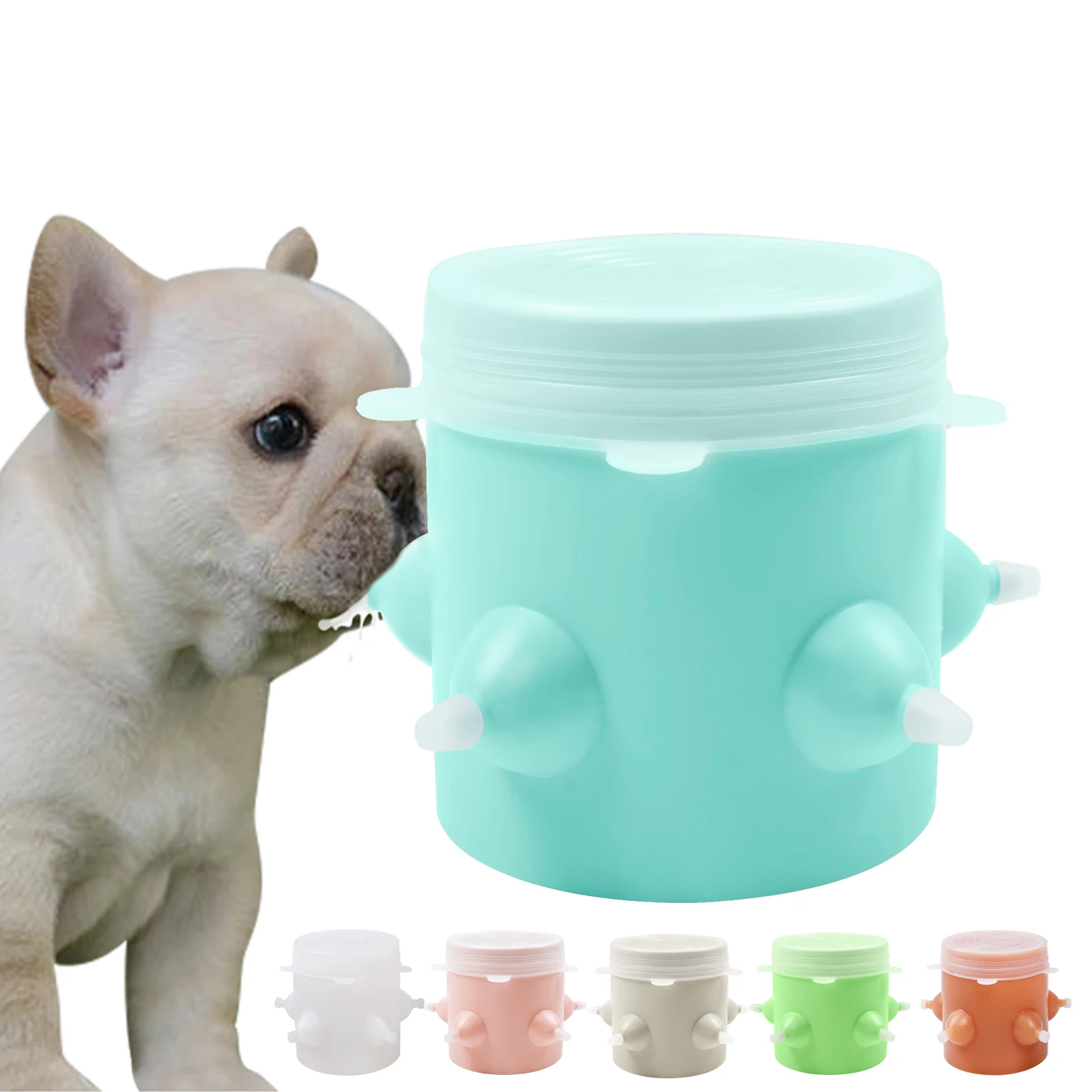 

600ML Pet Babies Bubble Milk Bowl New Born Dog Bubble Silicone Multi 5 Nipple Milk Feeder for Puppies