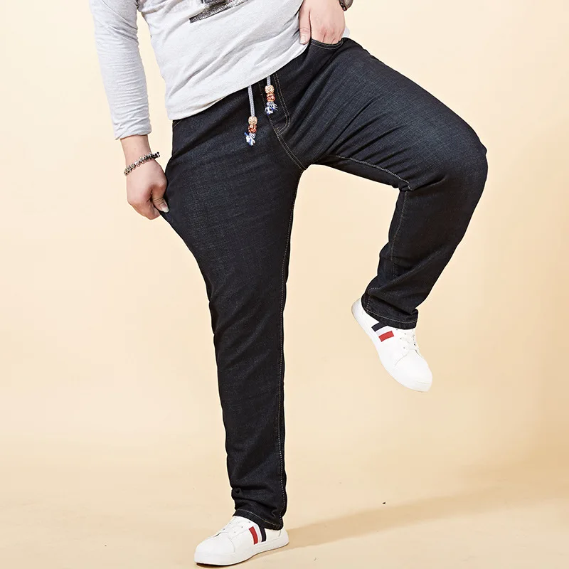 Мужские супер большие модные повседневные свободные черные джинсы с эластичной