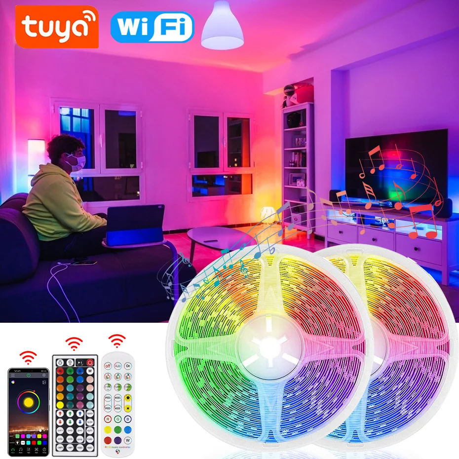 

WiFi Tuya Smart LED Strip Light DC 12V Dimmable RGB Tape Backlight Colorful Bulbtooth Control Timing Work With Google Alexa Home