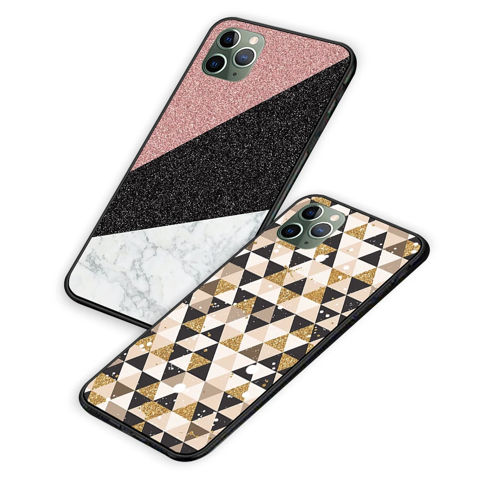 Розовый Золотой блестящий Мраморный черный чехол ТПУ для iPhone 5 5S 6 6s 7 8 Plus X XS XR 11 Pro