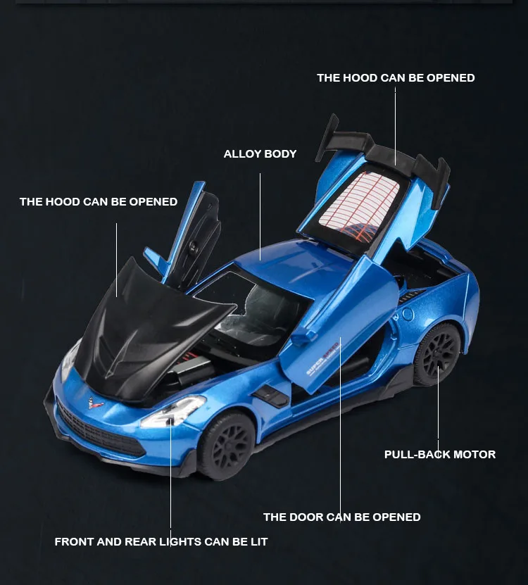 Литая 1:32 Corvette Supercar модель автомобиля из металлического сплава для моделирования автомобилей, игрушки для детей, подарки для детей