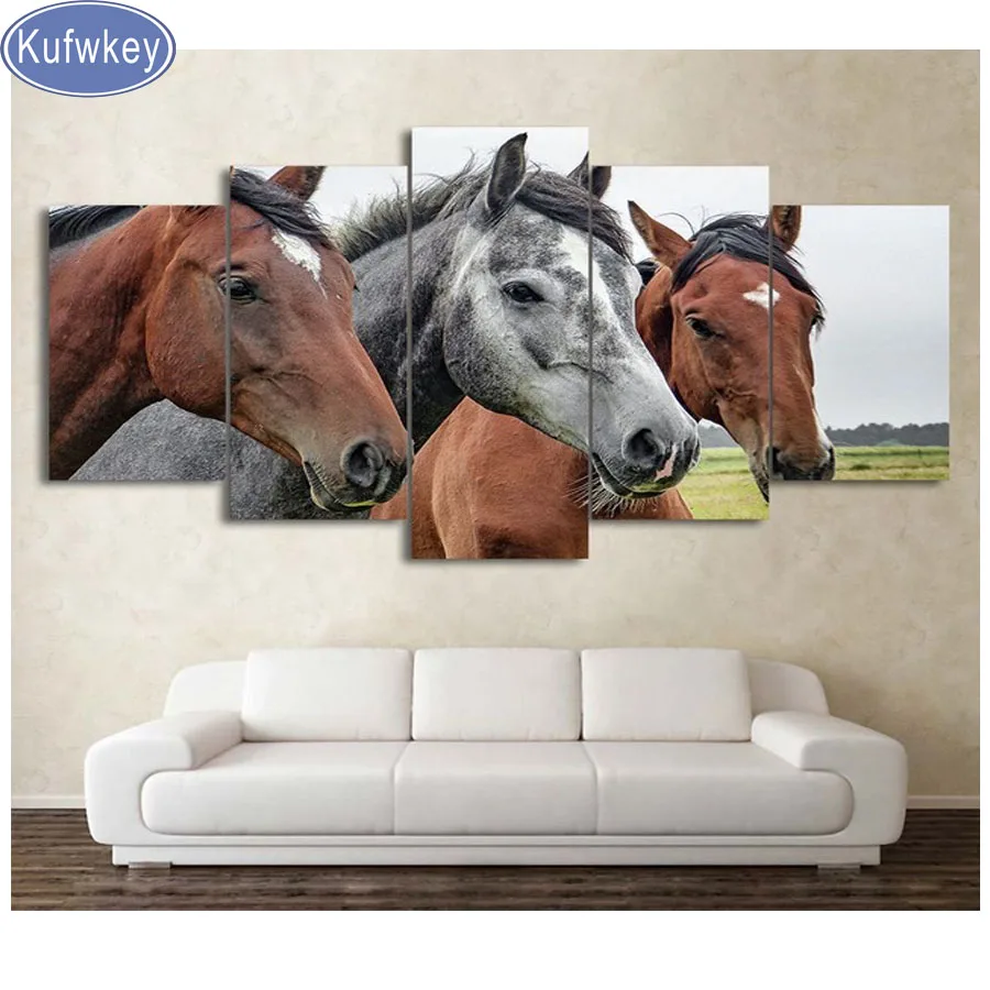 

Diamond Embroidery horse,Diamond Painting 5 Pieces,3d Cross Stitch mosaic puzzle 5d,full square,animals,decor house