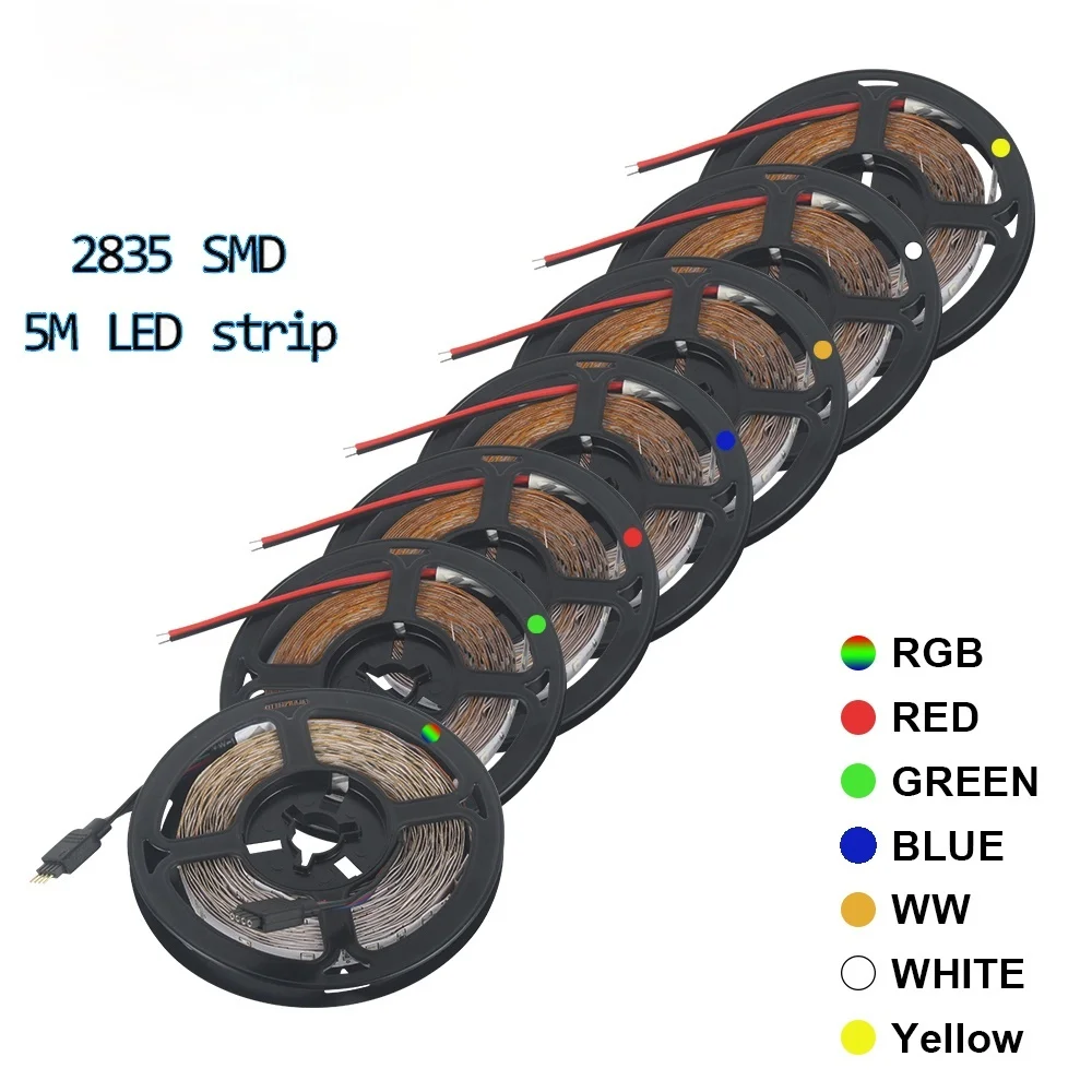 

New SMD 2835 DC12V RGB LED Strip Light 5M 60leds/M NO Waterproof LED Light RGB Leds tape Flexible diode ribbon Warm White/RGB