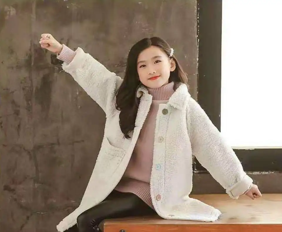 Solid Color Autumn&Winter Girls Coats Cute Fashion Long Sleeve Thick Children Outerwear Kids Girl Jackets Long Girl Winter Coat
