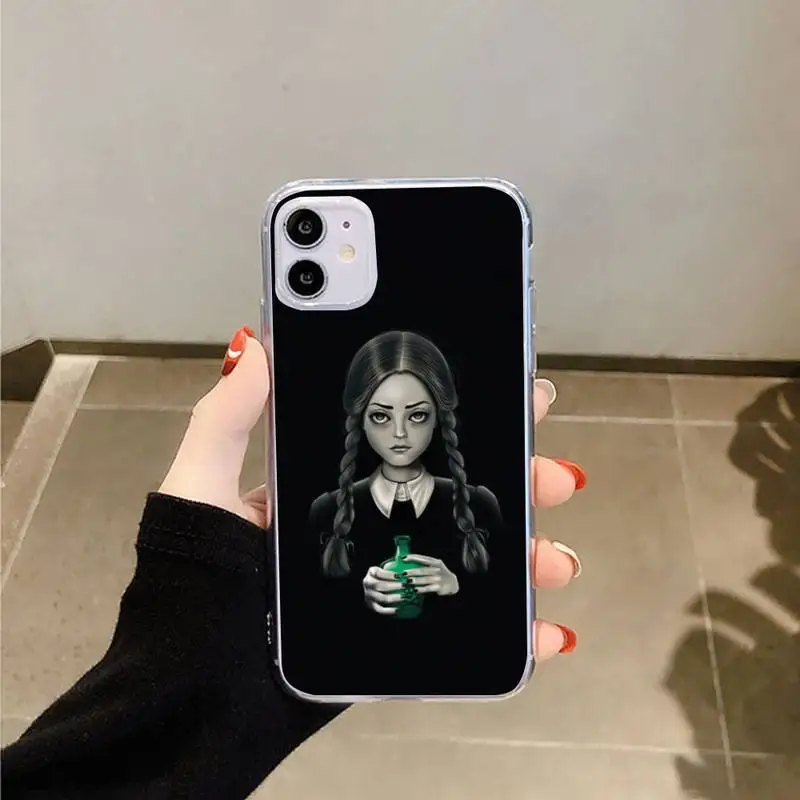 

Wednesday Addams Family Phone Case Transparent for iPhone 6 7 8 11 12 s mini pro X XS XR MAX Plus