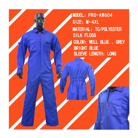 Комбинезон из полиэстера и хлопка, промышленная рабочая одежда на заказ, голубая одежда из полиэстера и хлопка на молнии