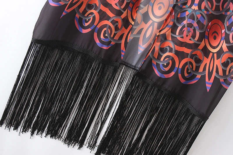 

Boho Printed Fringed Chiffon Bathing Suit Cover-ups Plus Size Beach Wear Kimono Dress Tunic Women Summer Swimsuit Cover Up