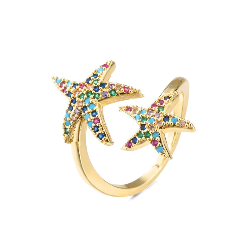 Разноцветное кольцо с кубическим цирконием ААА морской звездой для женщин и