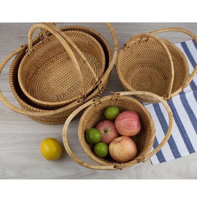 

Woven Rattan Basket Snack Basket Living Room Bedroom Desktop Storage Basket Shopping Basket
