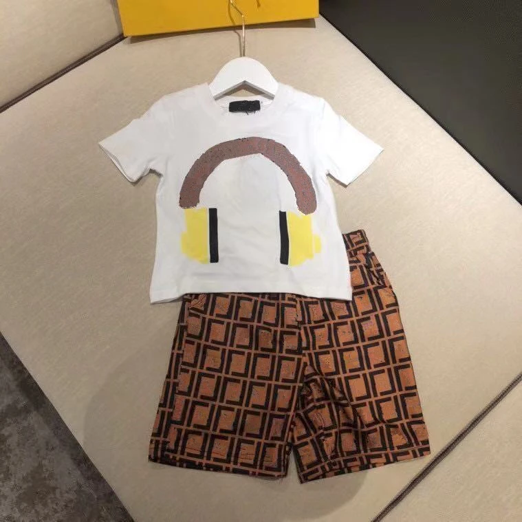 

Top grade children's wear 2021 men's and women's summer wear children's Cotton Short Sleeve T-Shirt shorts casual two piece suit