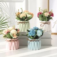 artificial hydrangea plant potted bouquet with small ceramic vase flowers bonsai for wedding gifts home party garden decoration
