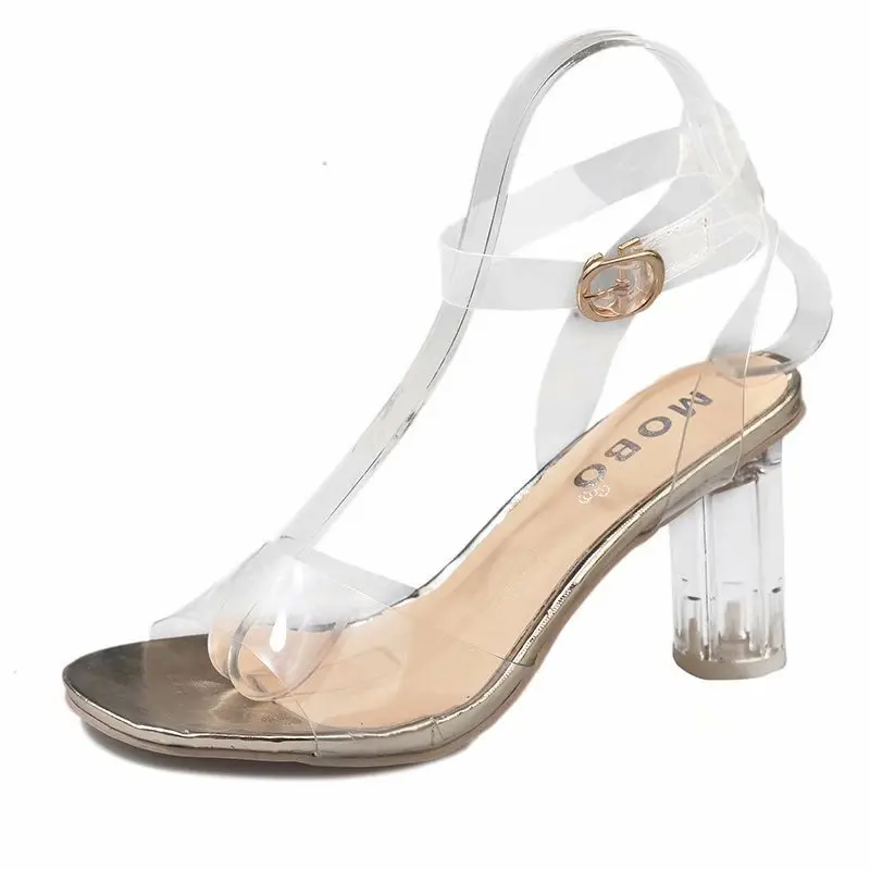 

brand new women's crystal with rough Transparent and rough heel PVC high-heeled sandals fashion women's shoes