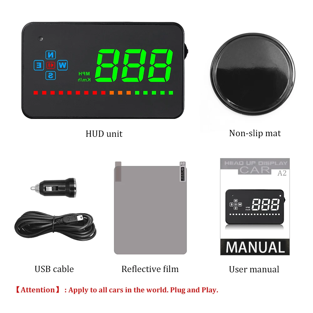 A2 HUD 3.5 Inch GPS Car Head Up Display Speed Alarm Compass Windshield Projector Speedometer Via Satellites 5 | Автомобили и