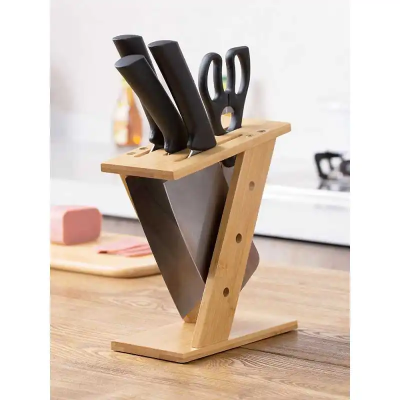 

2021 бамбуковая полка для хранения кухонных ножей, бытовой Органайзер для хранения сливных ножниц, сиденья, полки для кухонных ножей