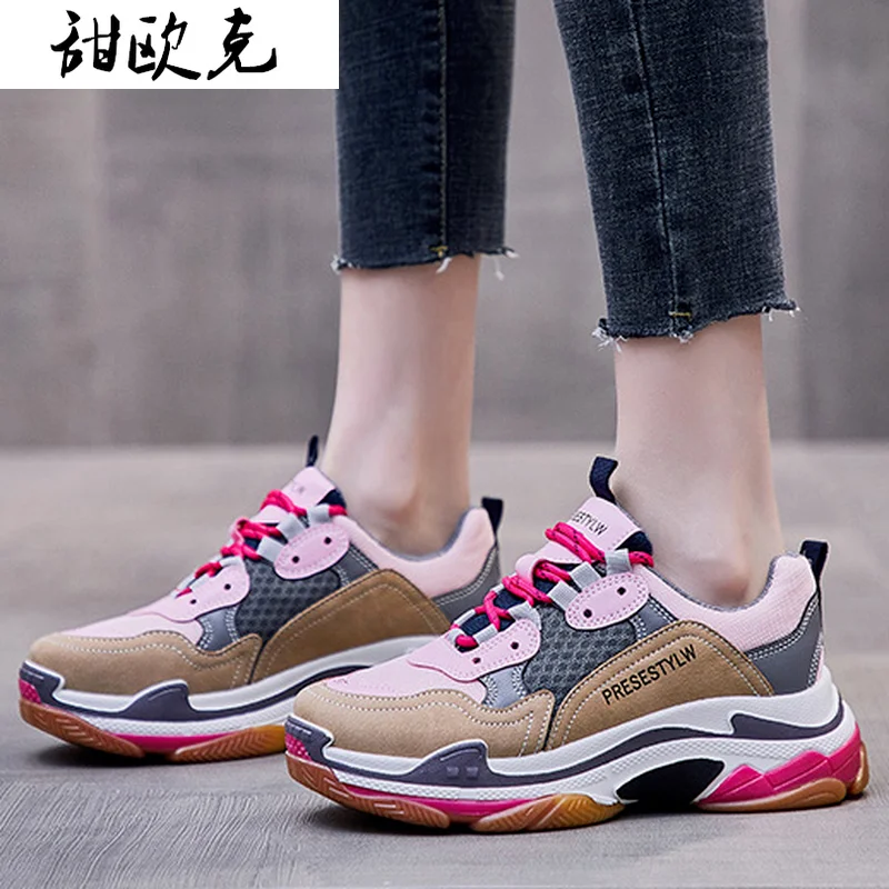 

2021 New Fashion Women's Shoes Spring Women's Sneakers Color Matching Lace-up Platform Shoes Comfortable Shallow Casual Shoes