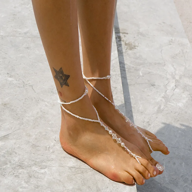 Летняя разноцветная обувь с жемчугом и кристаллами пикантная пляжная