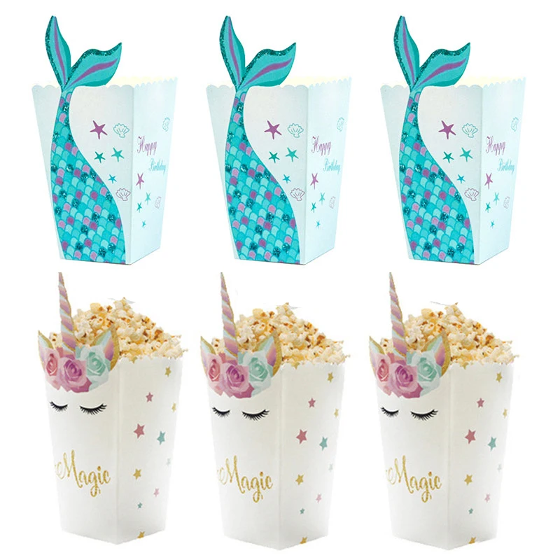 Бумажные коробки для попкорна с изображением единорога хвоста русалки мешок