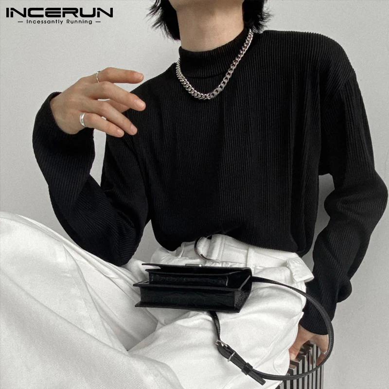 

INCERUN Men T Shirt Round Neck Long Sleeve Casual Men Clothing 2023 Solid Color Streetwear Leisure Camisetas Undershirts S-5XL