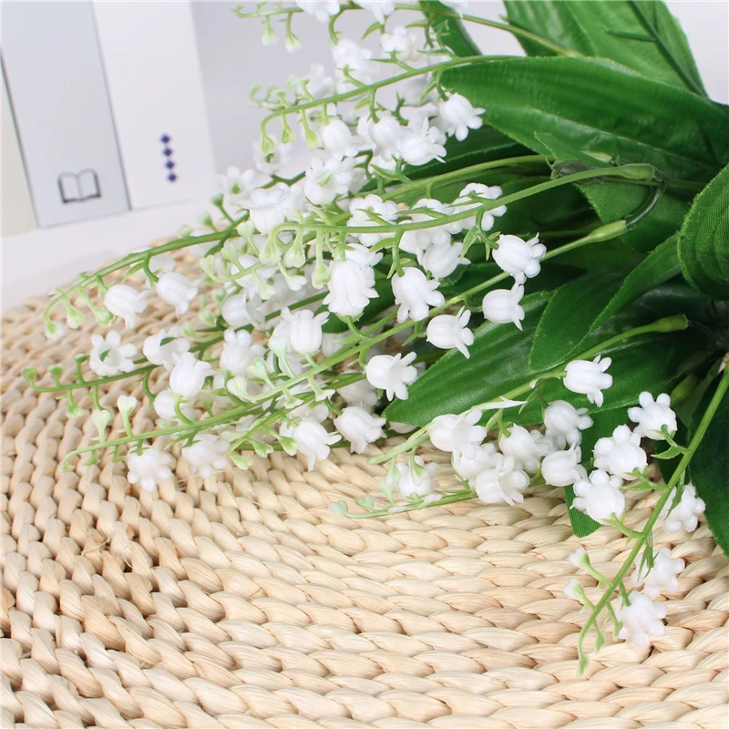 7 branch white artificial lily of the valley flower gift silk fake flower lily bouquet for home office wedding party decor flore free global shipping