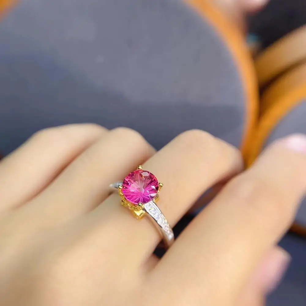 

graceful natural pink topaz gemstome ring for women jewelry certified natural gem real 925 silver gold plated engagement ring