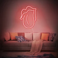 Winbo Wild Mouth LED Neon Sign Party Wall Lamp Acrylic Hanging Atmosphere Sexy Flame Red Lips Big Tongue Night Light Room Decor