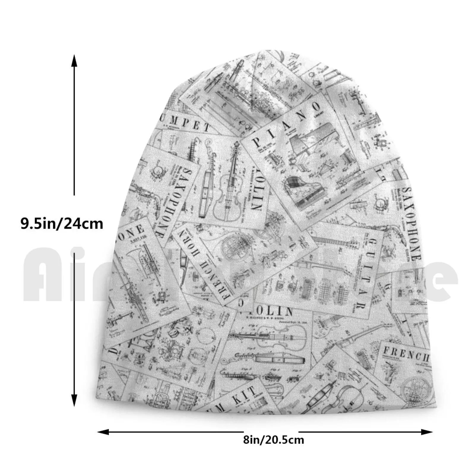 

Musical Instrument Vintage Patent Pattern Ii Beanies Knit Hat Hip Hop Guitar Piano Saxophone Violin Drums