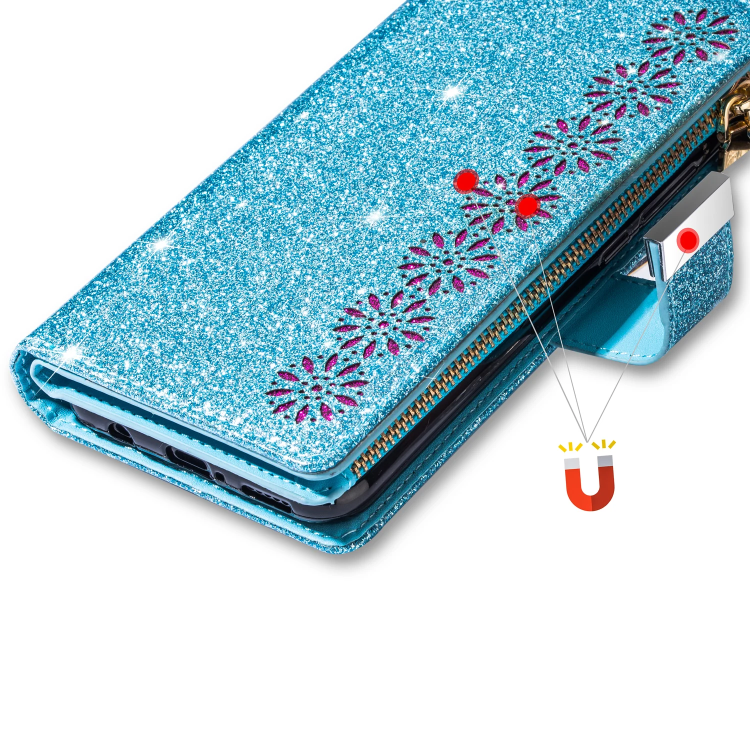 For Redmi 8 8A Note 9 9S 10 Pro Max K30 Xiaomi CC9 Bling Zipper PU Leather Wallet Purse Flip Case Stand Cover | Мобильные телефоны